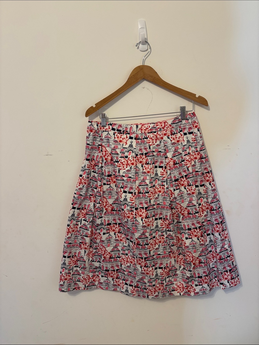 Boden A-Line Skirt in White, Pink and Navy Scenic Floral Print